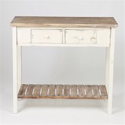 FACELIFT FIRST LuxenHome Rustic White and Wood Two Drawer Console and Entryway Table FA2684041